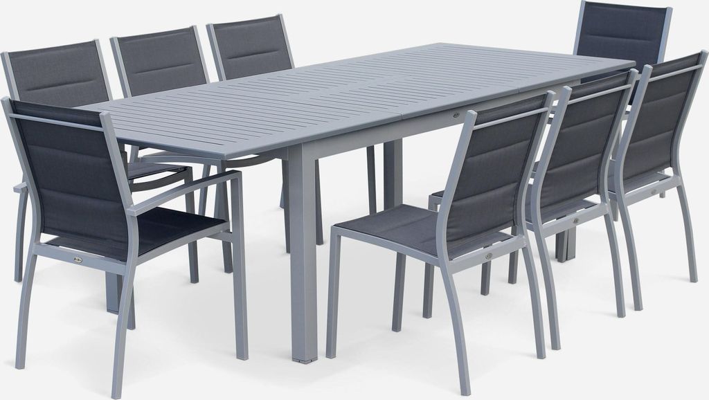 sweeek - Gartengarnitur mit ausziehbarem Tisch, 8 Personen - Grau