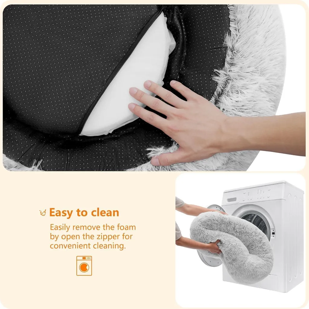 Coussin pour chien type donut gris clair corbeille douillette 70 cm