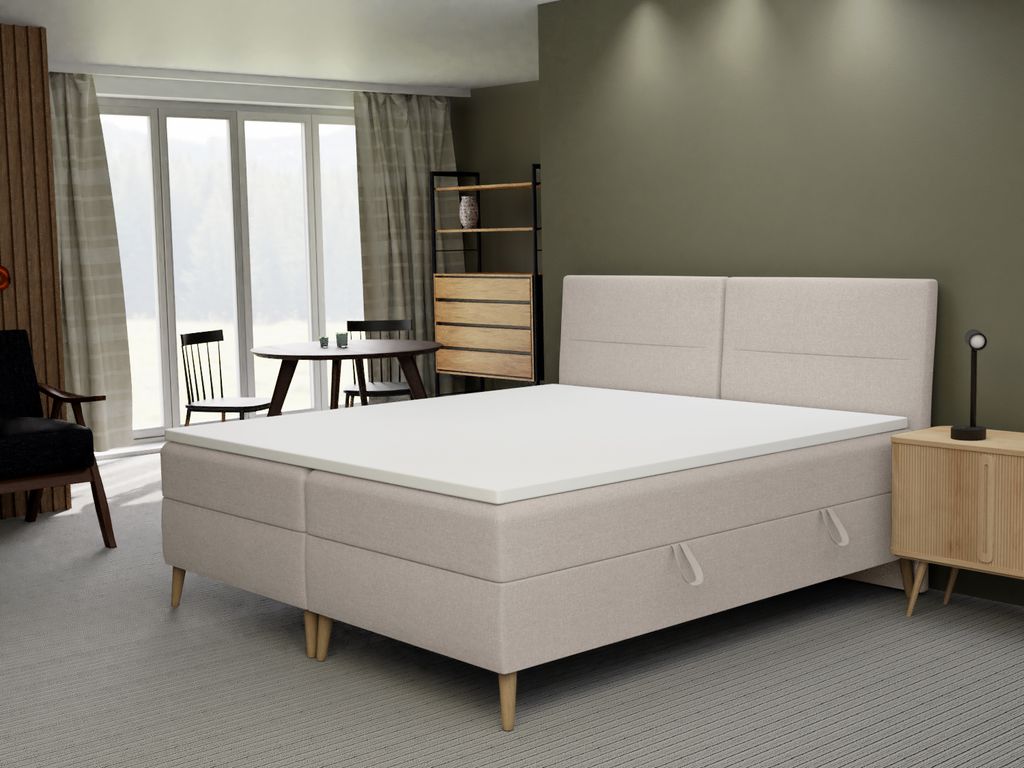 FEDVE Boxspringbett Schlafzimmerbett MUDAN mit 2 Bettkästen, Doppelbett mit Bonell-Matratze und Topper 140x200