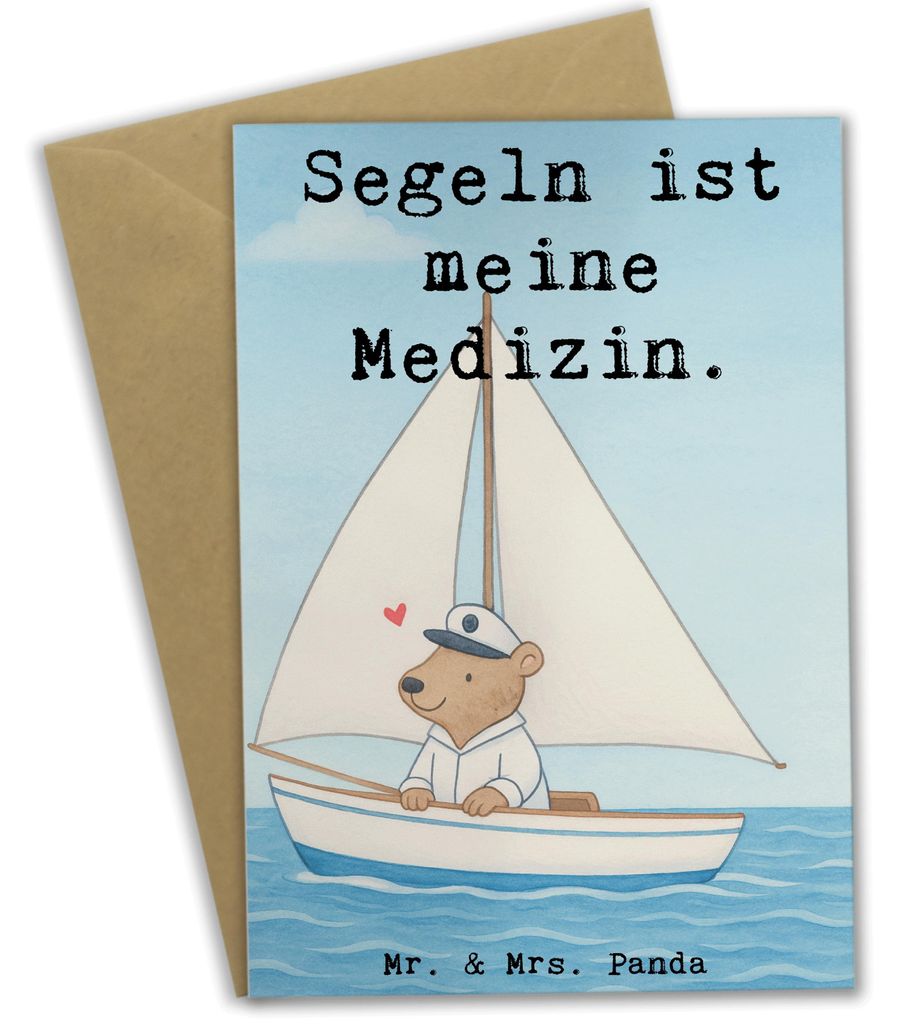 Mr. & Mrs. Panda Grußkarte Bär Segeln Design - Weiß - Geschenk, Segeltörn, osterkarten, osterkarte, Klappkarte, Segelboot, einladungskarten, we...