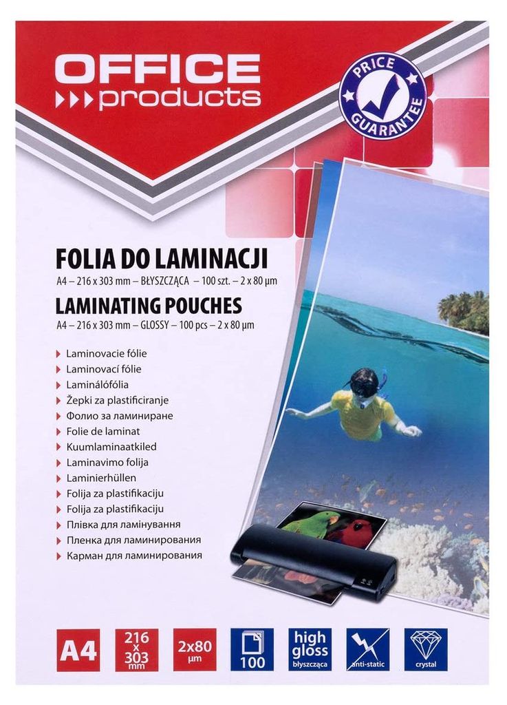OFFICE PRODUCTS Laminating film, A4, 2x80 microns, glossy, Productafbeelding 