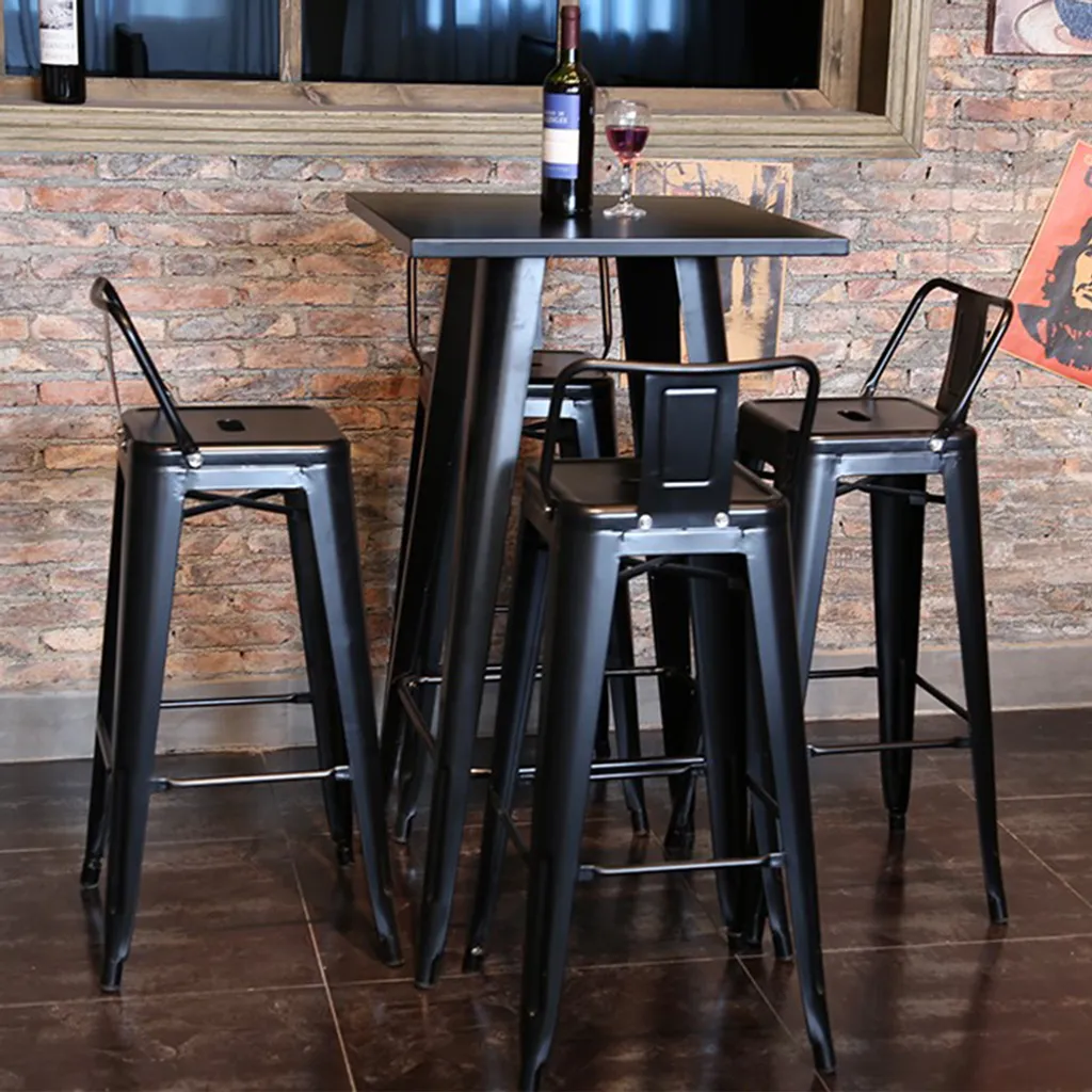 Table Haute de Bar Noire 110 cm en Métal Industriel Format Carré 60cm - 3