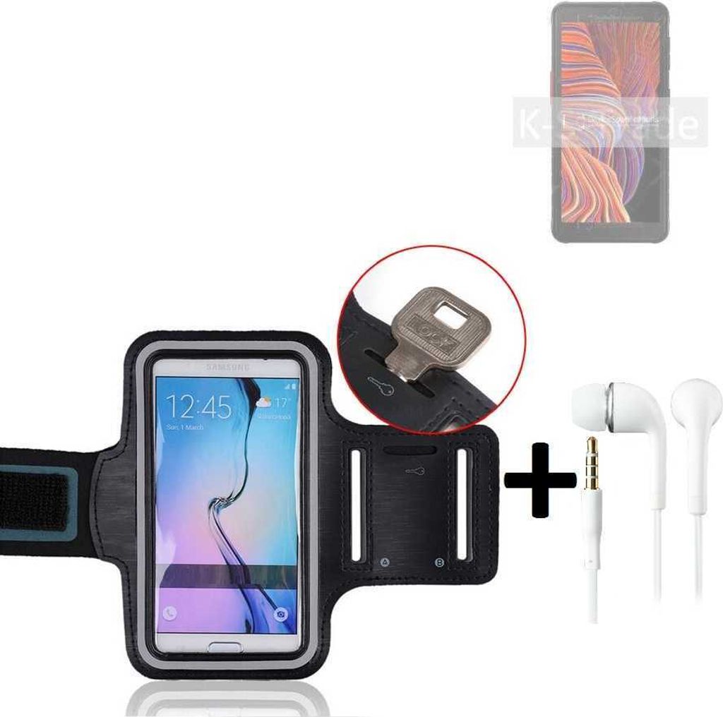TOP SET kompatibel mit Samsung Galaxy XCover 5 Neopren Jogging Armband Sportarmband Oberarmband kompatibel mit Samsung Galaxy XCover 5 schwarz mit