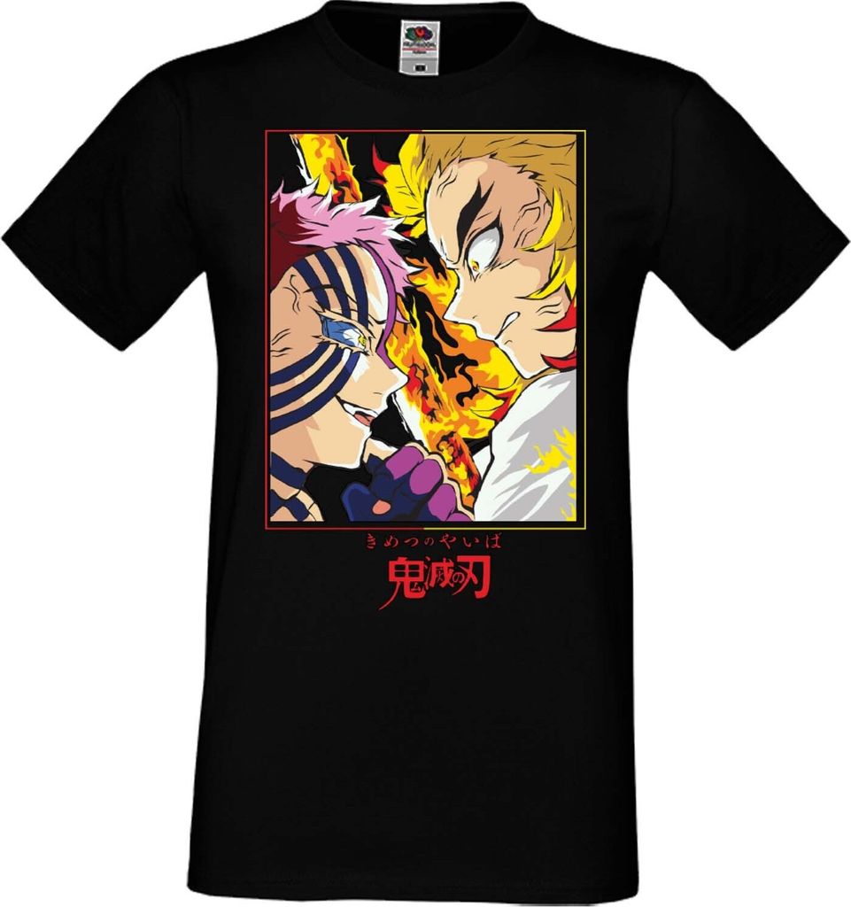 Herren T-Shirt Manga Anime Demon Anime Slayer Rengoku Vs Akaza Fight Slayer Demon, Man L / Schwarz