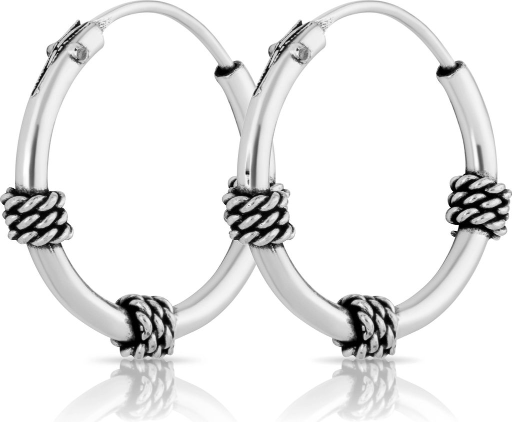 Paar Bali Creolen 15mm aus 925 Sterling Silber Mittelalter Gothic Ohrringe 2641