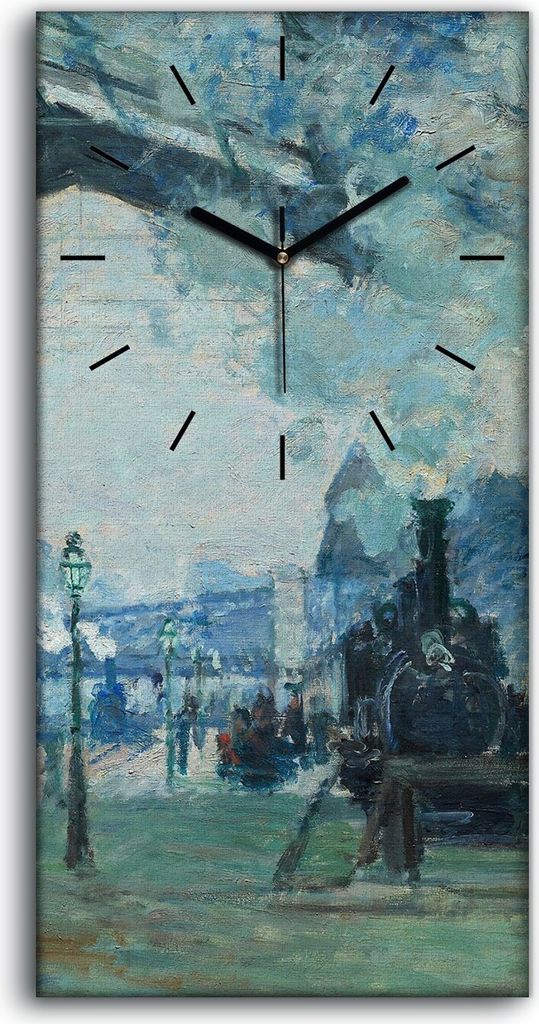 Wanduhr Bürouhr Leinwand Bild 30x60 Ankunft Zuges Gare Saint Lazare Normandie - schwarze Hände