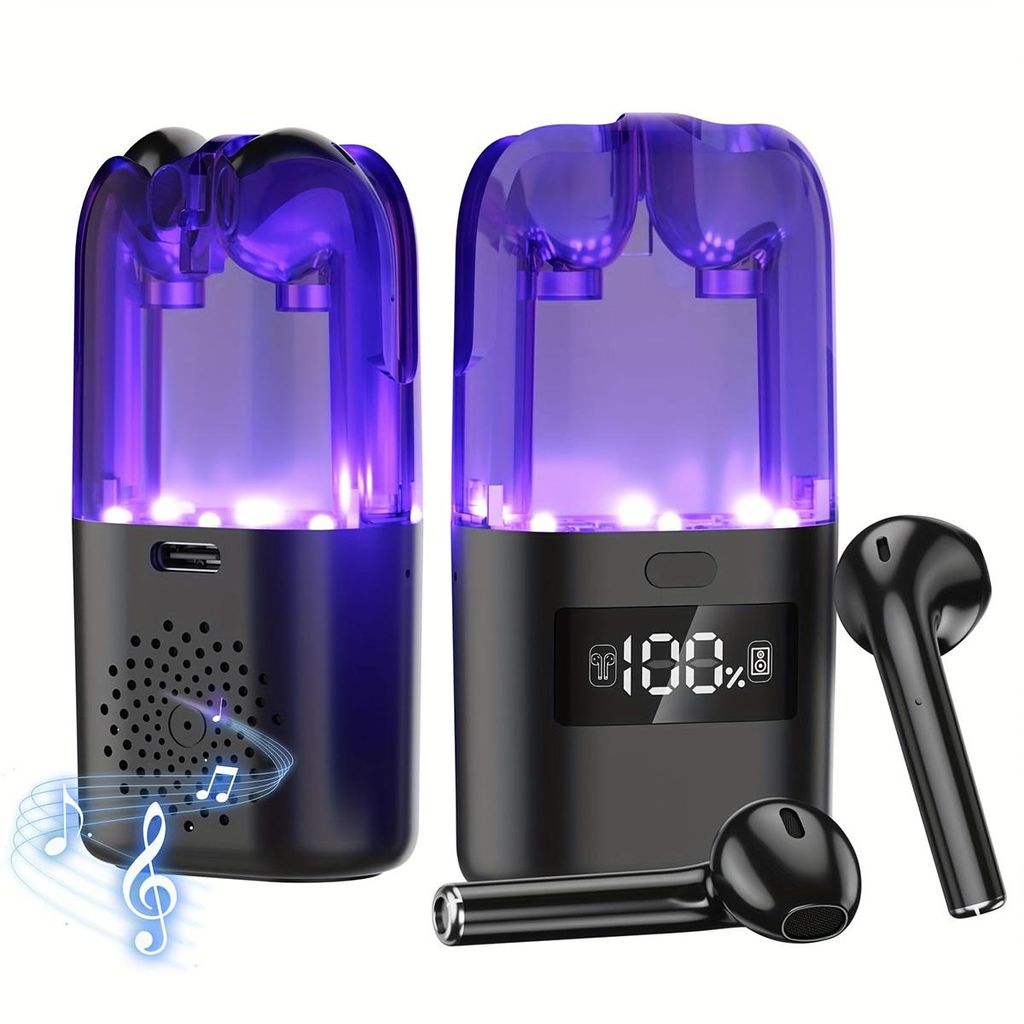 In-Ear Kopfhörer, 2-in-1-Bluetooth-Headset-Lautsprecher, Tragbarer Mini-Lautsprecher mit Mikrofon, RGB-Lichter mit LED-Digitalanzeige-Kopfhörer