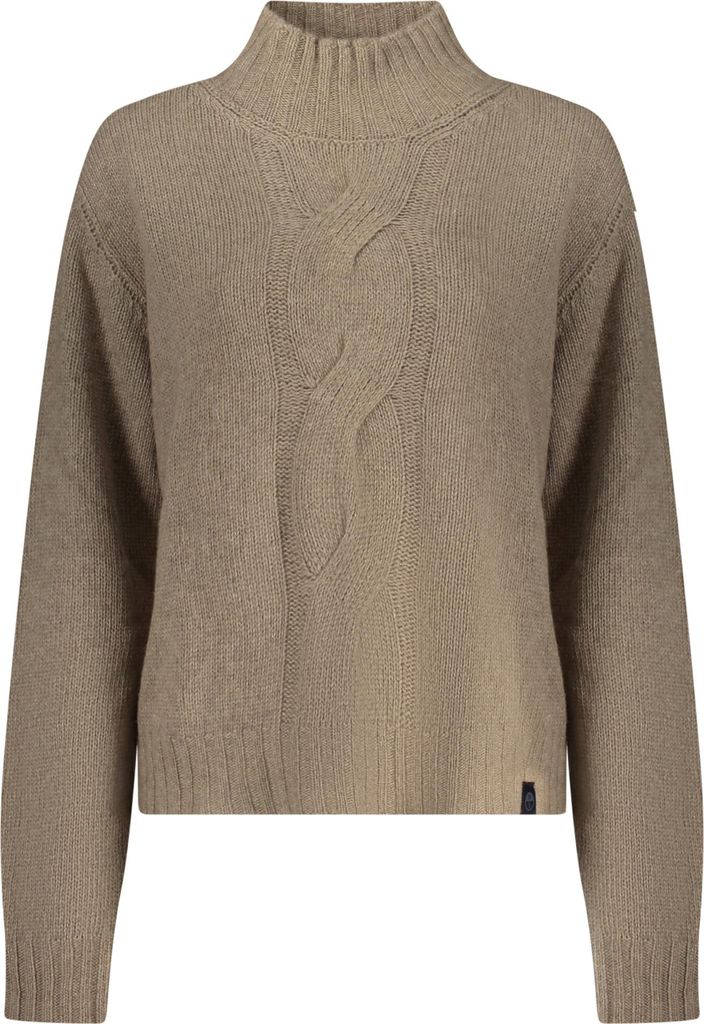 Damenpullover Braun: Langarm, Hoher Kragen, Zopfmuster, Nachhaltig
