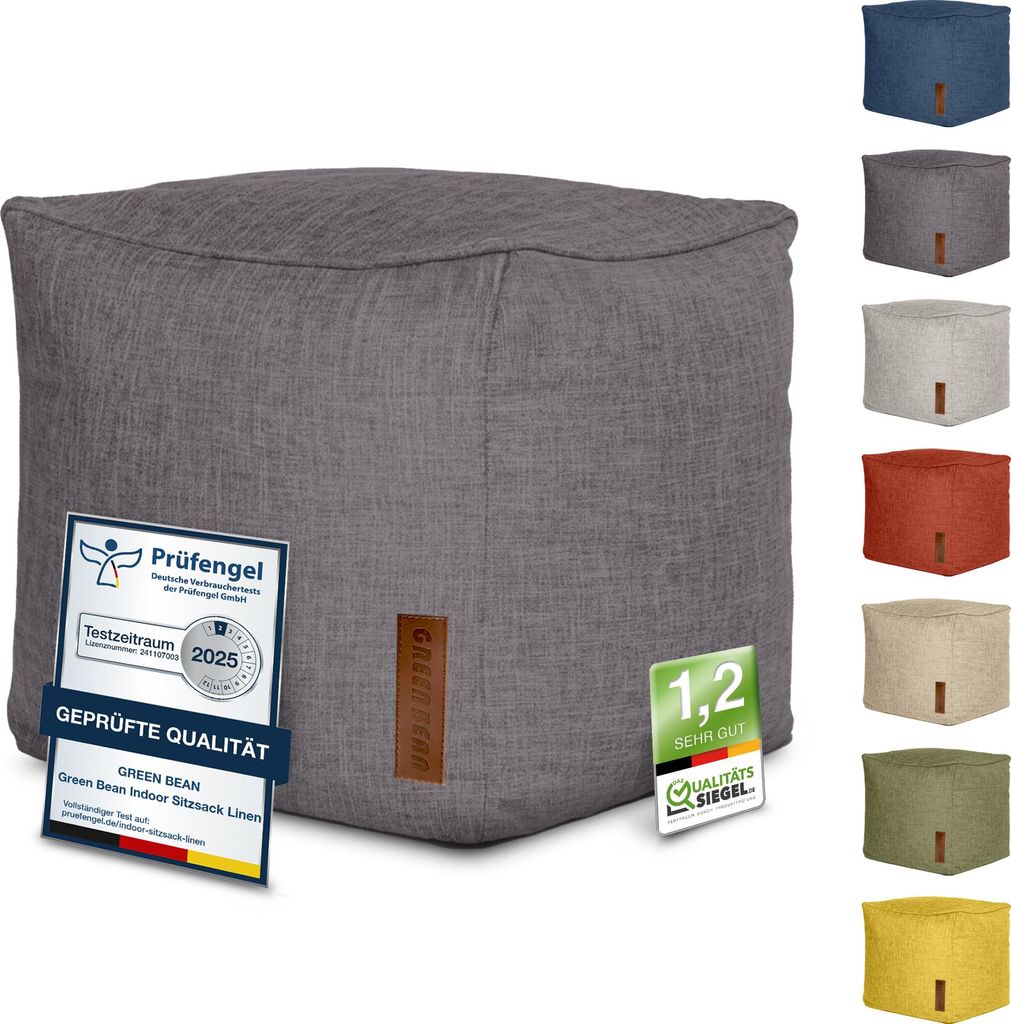 Green Bean Indoor Sitzhocker Pouf 40x40x40cm EPS-Perlen Füllung -Home Linen Kuschelig Weich Waschbar - Drinnen Bodenkissen Liegekissen Sitzkisse...
