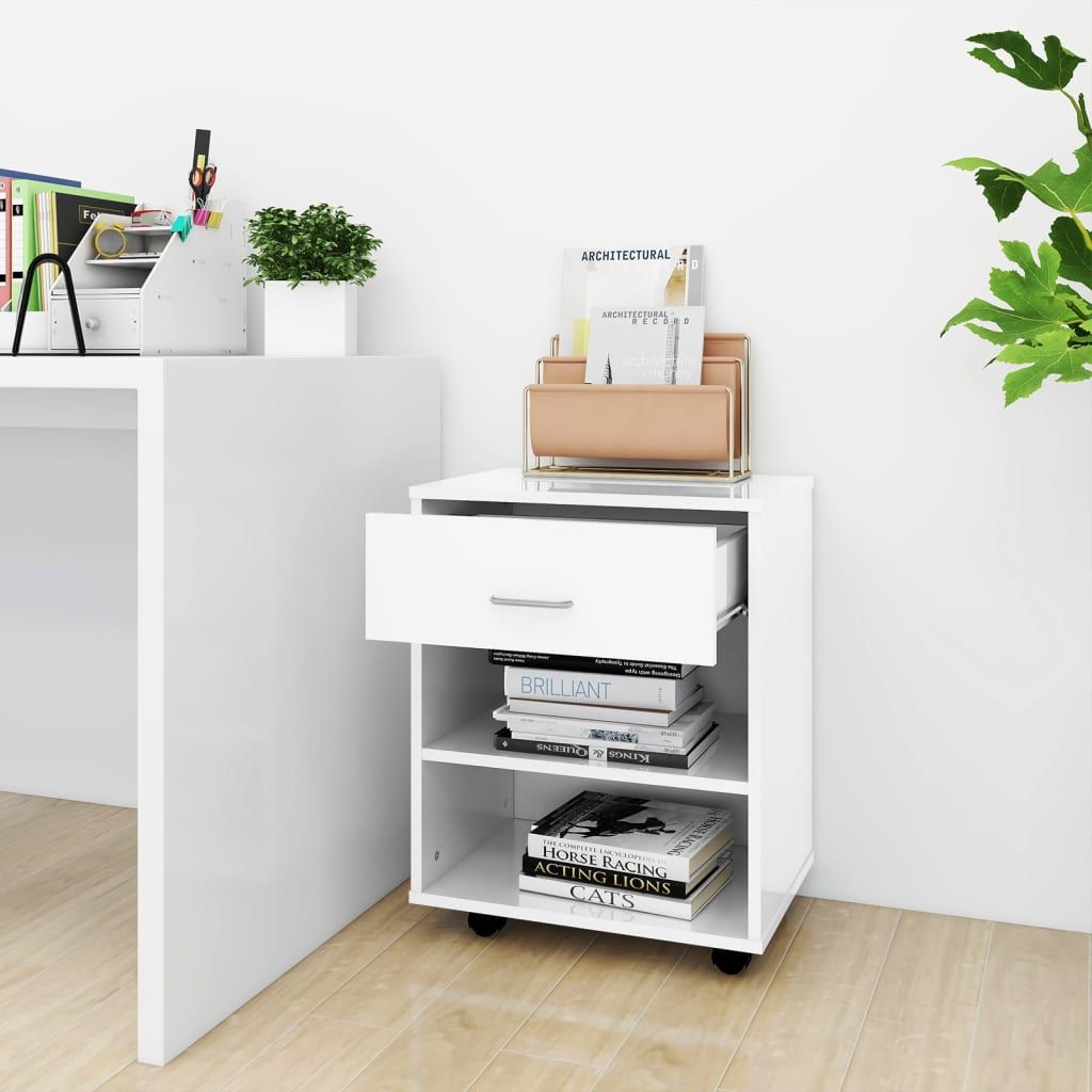 The Living Store Rollschrank Hochglanz-Weiß 46x36x59 cm Holzwerkstoff