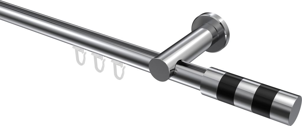 Interdeco Innenlaufstange / Gardinenstange mit Innenlauf Chrom, Typ Platon Mavell (Zylinder Bicolor), 20 mm Ø 1-läufig, 260 cm