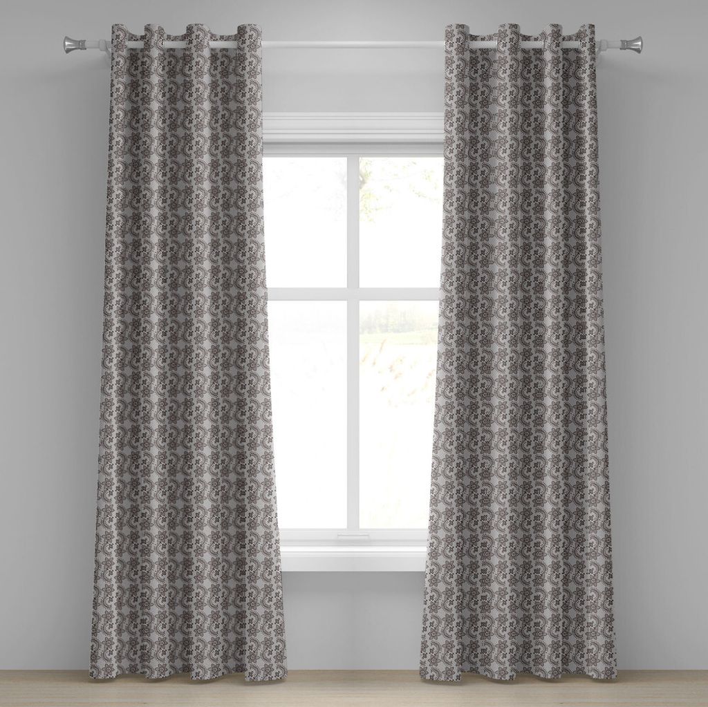 ABAKUHAUS Taupe Ösenvorhang, Russische Natur Flora Motiv gepunktete kurvige ethnischen Zweige mit Blättern Authentic Boho, Dekorative 2-Panel-Fen...