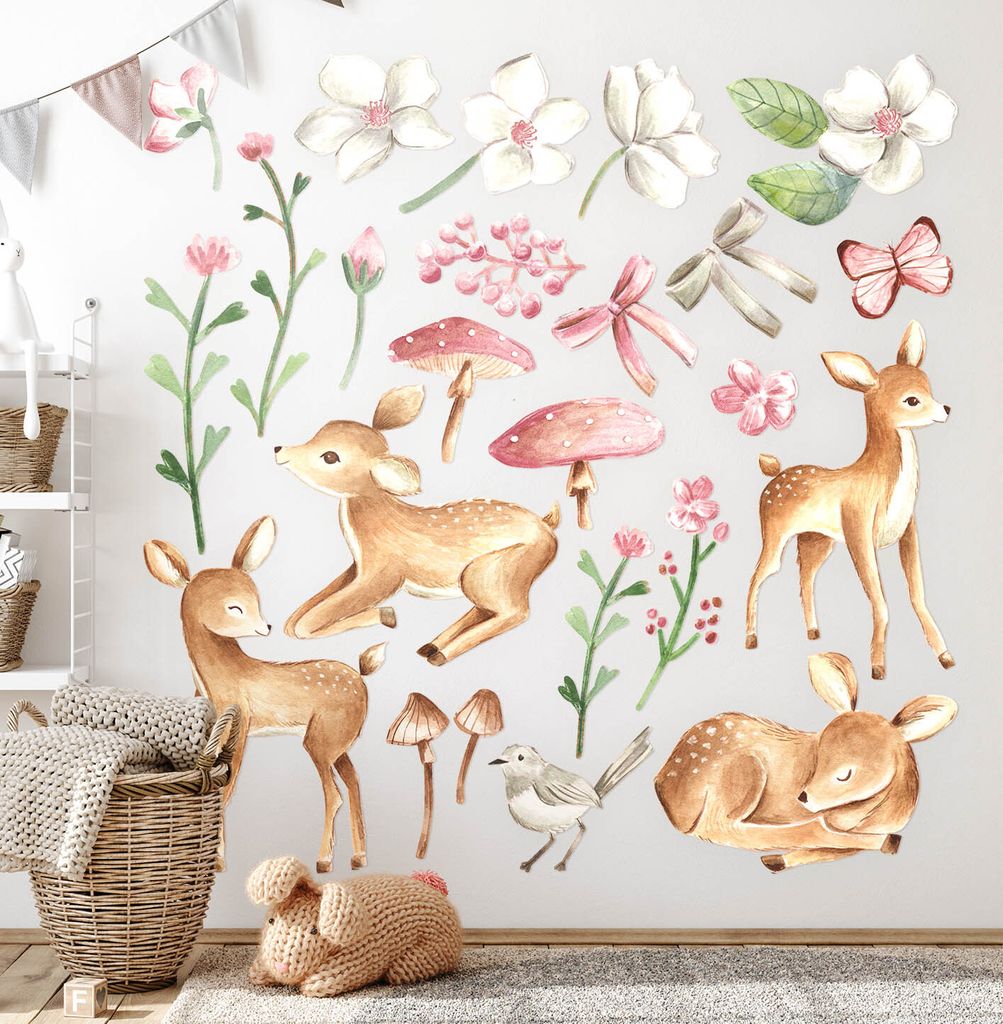 Waldtiere – Wandgestaltung – Wandbilder Kinder – Motivtapeten Set – Wanddekor Kinderzimmer – Selbstklebende Wandsticker – 100x148 cm