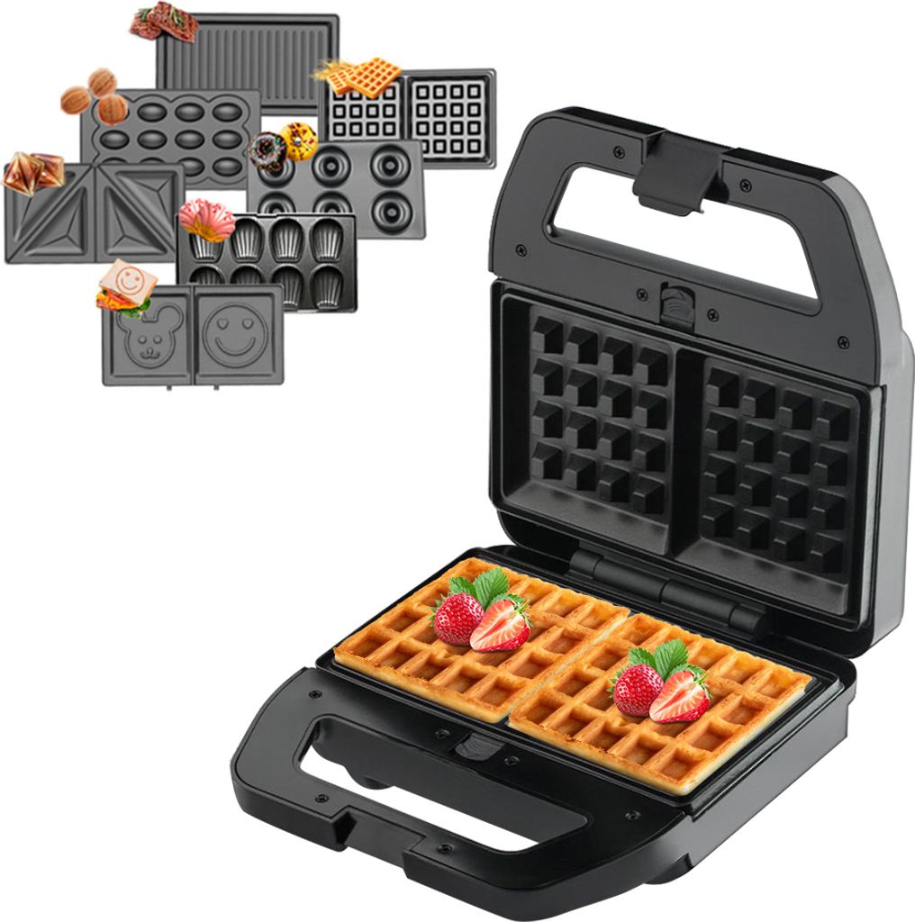 7-in-1-elektrischer Sandwich-Maker, Fruehstuecksmaschine mit 7 herausnehmbaren Antihaftplatten, doppelseitige Heizung, Waffeleisen, Donut-Maker, Pa...