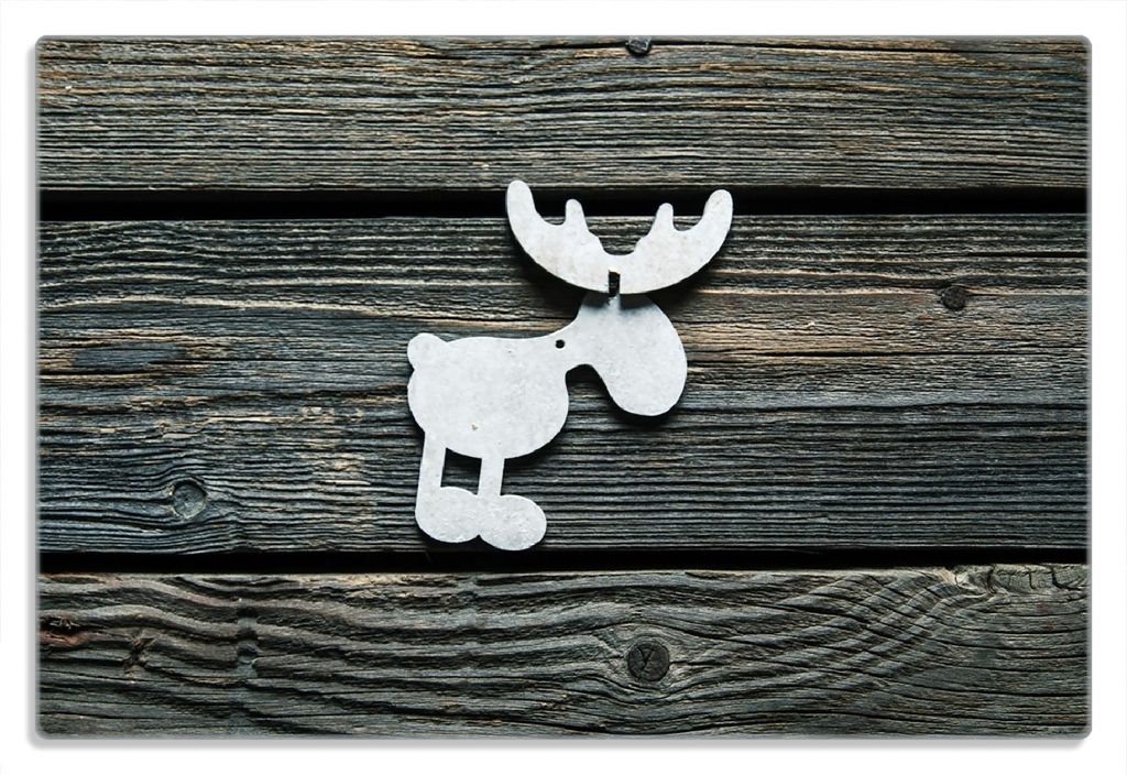 Wallario Frühstücksbrettchen aus Glas 20 x 30 cm mit rutschfesten Füßen, Motiv Elch Symbol in weiß, vor dunklem Holz