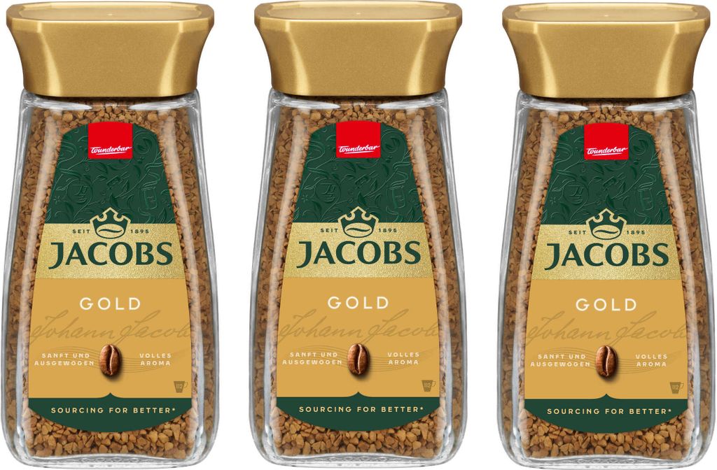 JACOBS Löskaffee Gold Instantkaffee 3 x 200 g Gläser Produktbild 