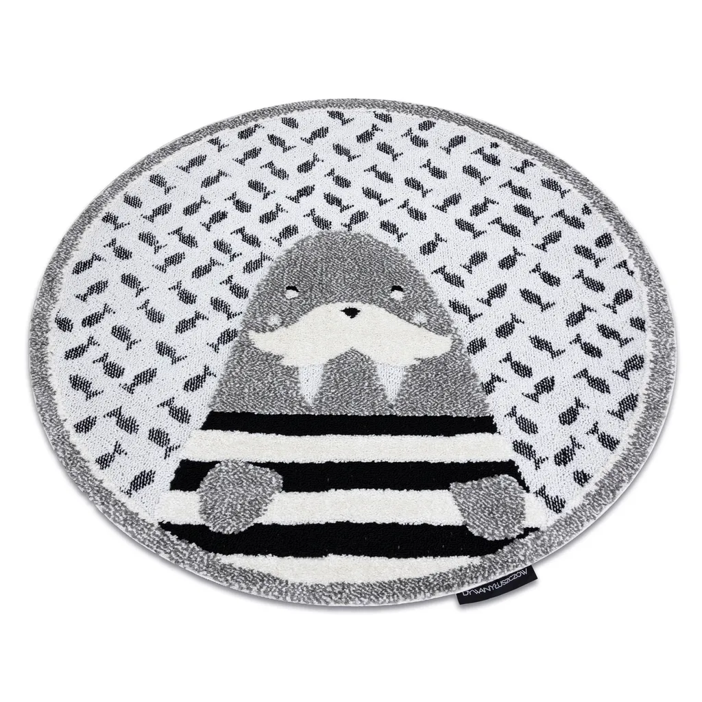 Tapis de jeu enfant rond gris 140 cm motif morse pour chambre JOY