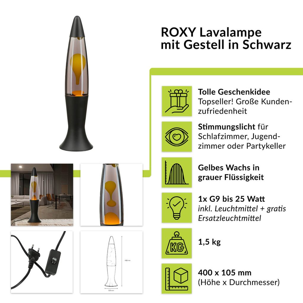 Easylight Lavalampe Schwarz - Retro Stimmungslicht Für Wohnzimmer & Partykeller