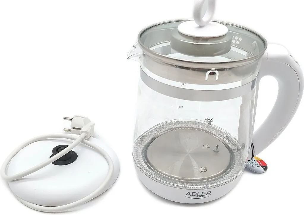 Adler AD 1299 Bollitore in Vetro con Infusore 1,5L Bianco 2200W - 7