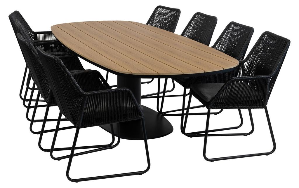5-teiliges Garten-Set rund | 4 Mona-Gartenstühle | ø 120 cm Tower-Gartentisch | Schwarz