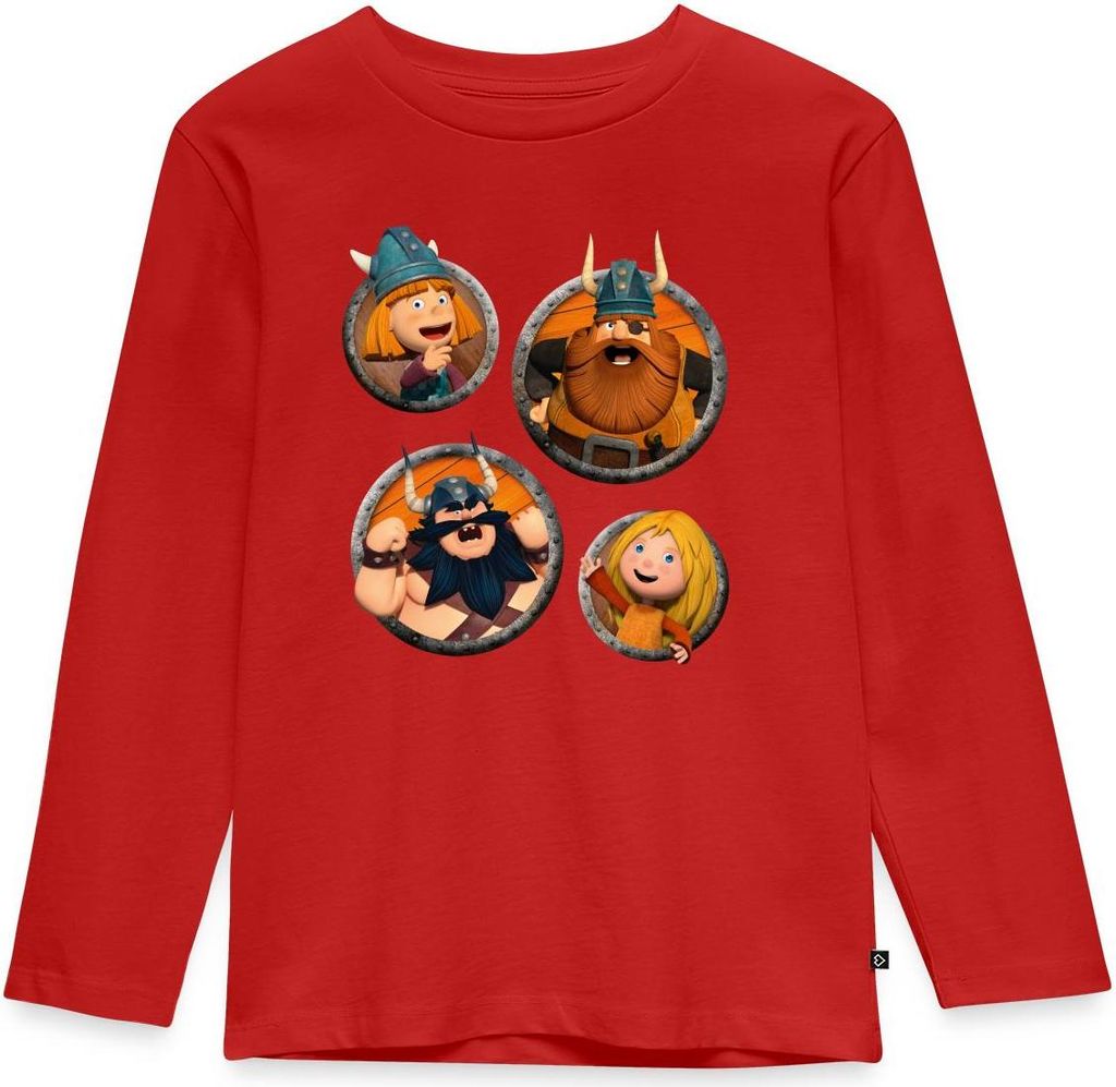 Spreadshirt Wickie Und Die Starken Männer Charaktere Kinder Premium Langarmshirt, 98/104 (2 Jahre), Rot
