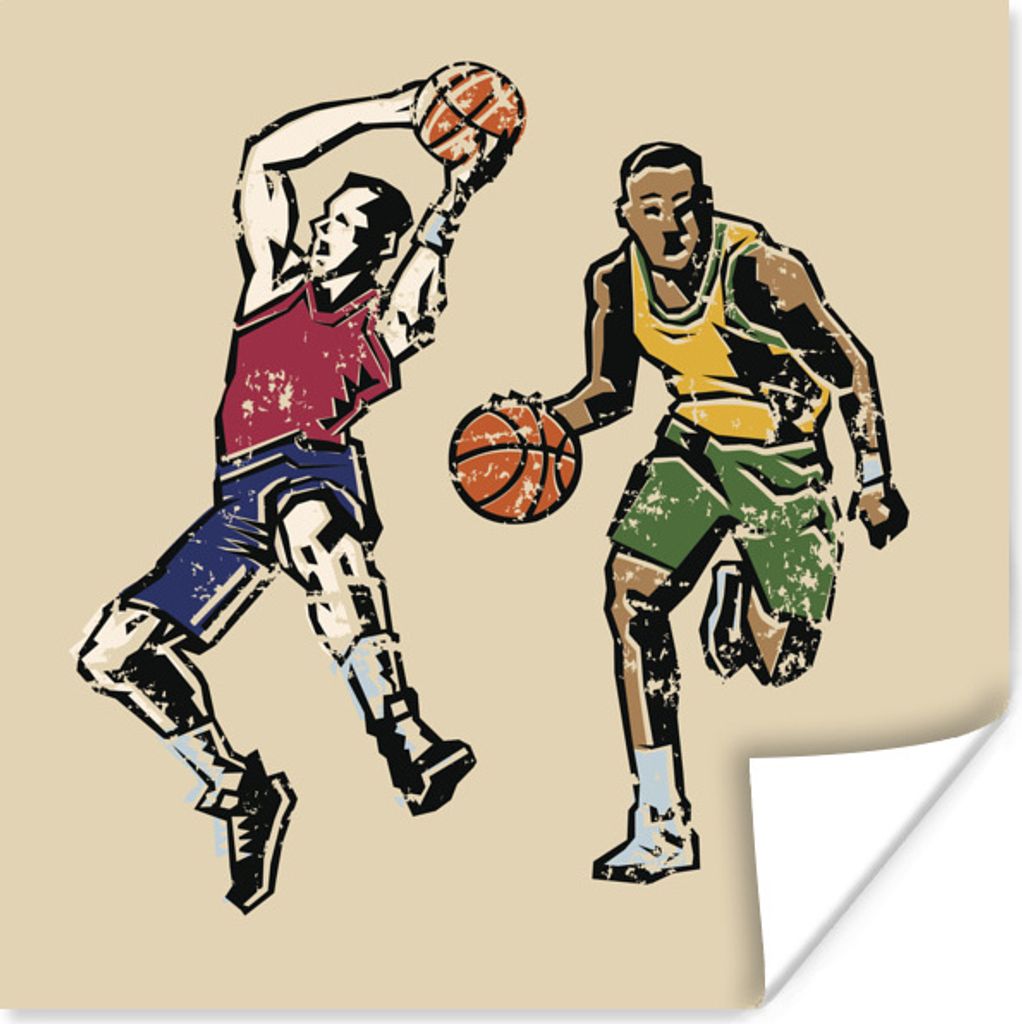 MuchoWow Poster Eine Illustration von zwei Basketballspielern, die mit ihrem Sport beschäftigt sind 50x50 cm - Wohnzimmerdekoration
