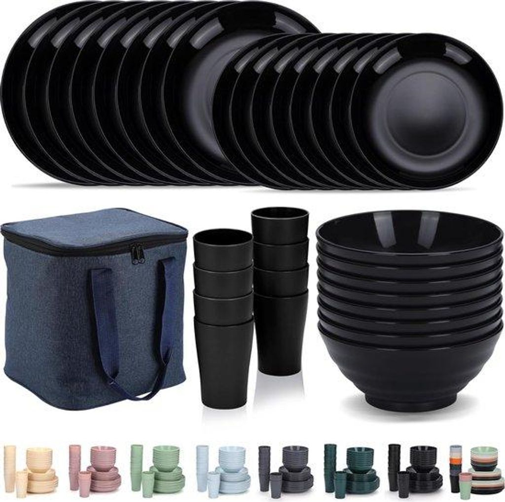 Schwarzes 32-teiliges Plastik-Servies für 8 Personen