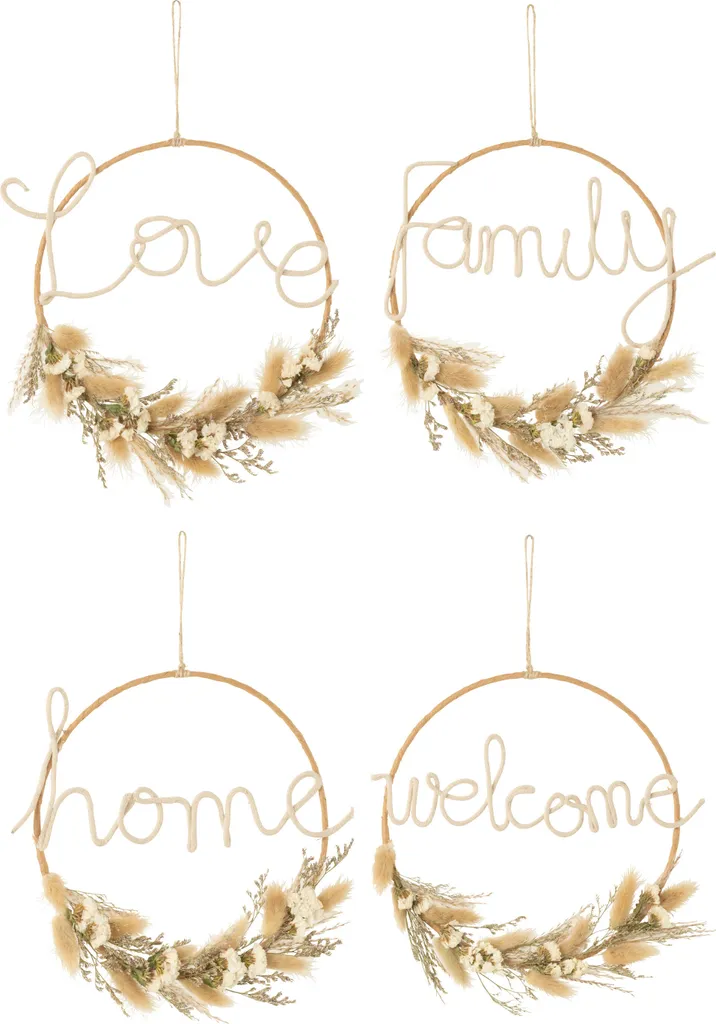 Couronne de Fleurs Séchées à Suspendre J-Line Décoration Murale Boho