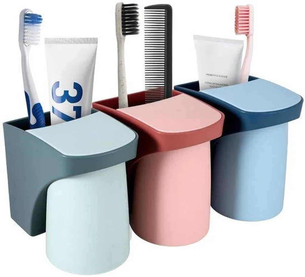 Porte-brosses à dents magnétique 3 unités fixation murale sans trou