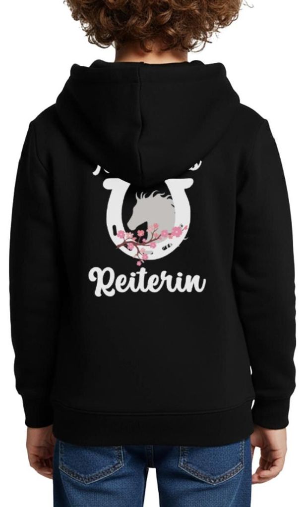 Spreadshirt Nachwuchs Reiterin | Hufeisen Pferdeliebe Kinder Premium Hoodie, 146/152 (10 Jahre), Schwarz