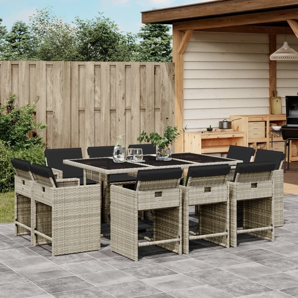 Design 11-tlg. Garten-Essgruppe mit Kissen Hellgrau Poly Produktbild 