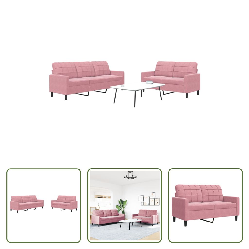 The Living Store 2-tlg. Sofagarnitur mit Kissen Rosa Samt
