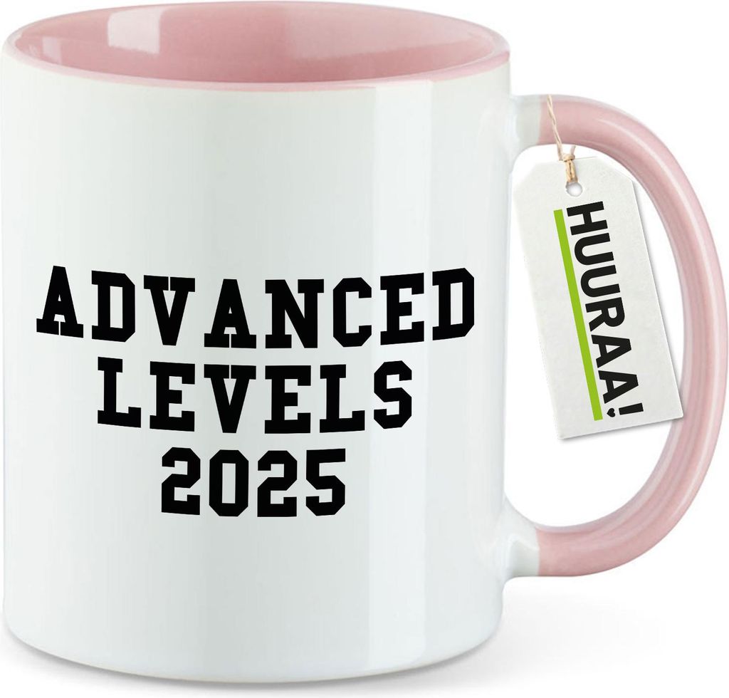 Huuraa Kaffeetasse Advanced Levels 2025 Abschluss Großbritannien 330ml Rosa Keramik Kaffeebecher Geschenkidee