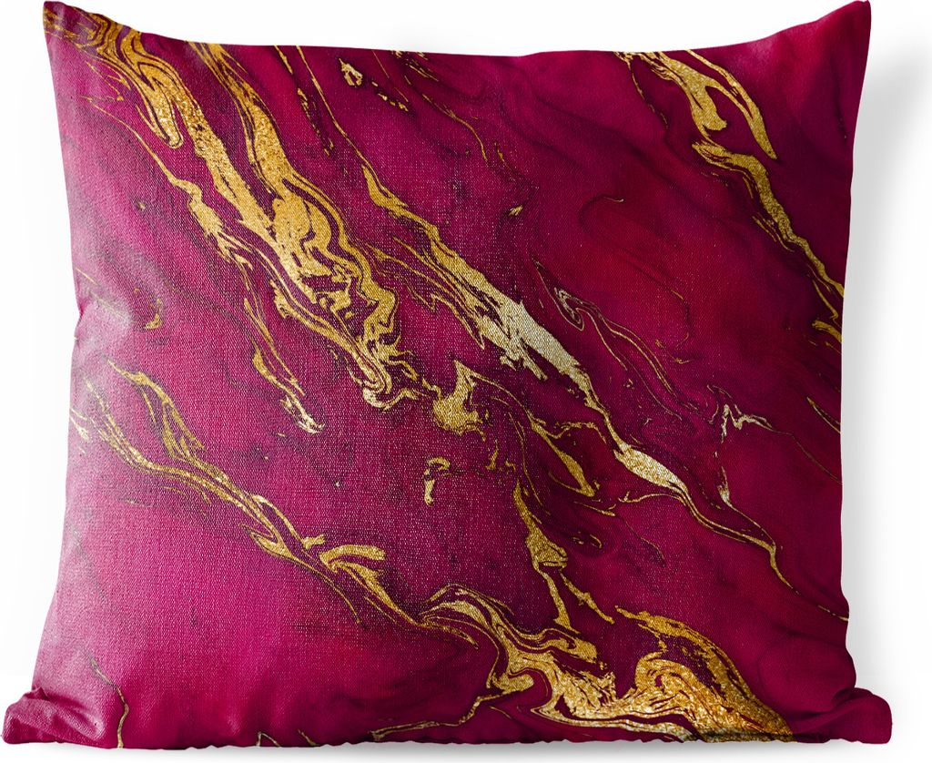 MuchoWow Outdoor Kissen - Marmor - Rosa - Gold - Linie - 50x50 cm - Wetterfest - Lounge Kissen - Komfortabel - Kissen mit Bild
