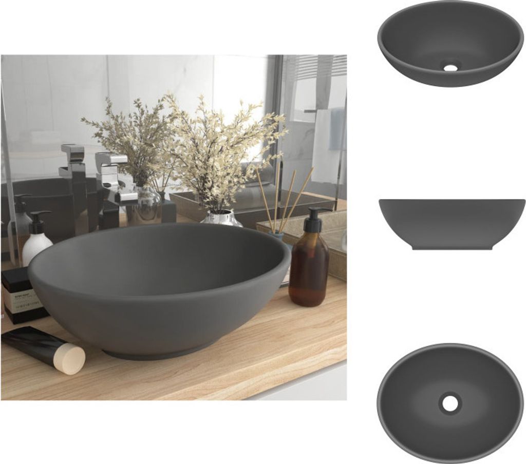 vidaXL s Ovales Waschbecken Matt Dunkelgrau 40x33 cm Keramik - Badezimmer-Waschbecken