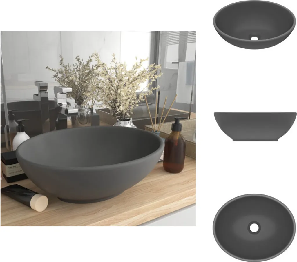 vidaXL Lavabo ovale grigio scuro opaco 40x33 cm in ceramica - Lavabo da bagno