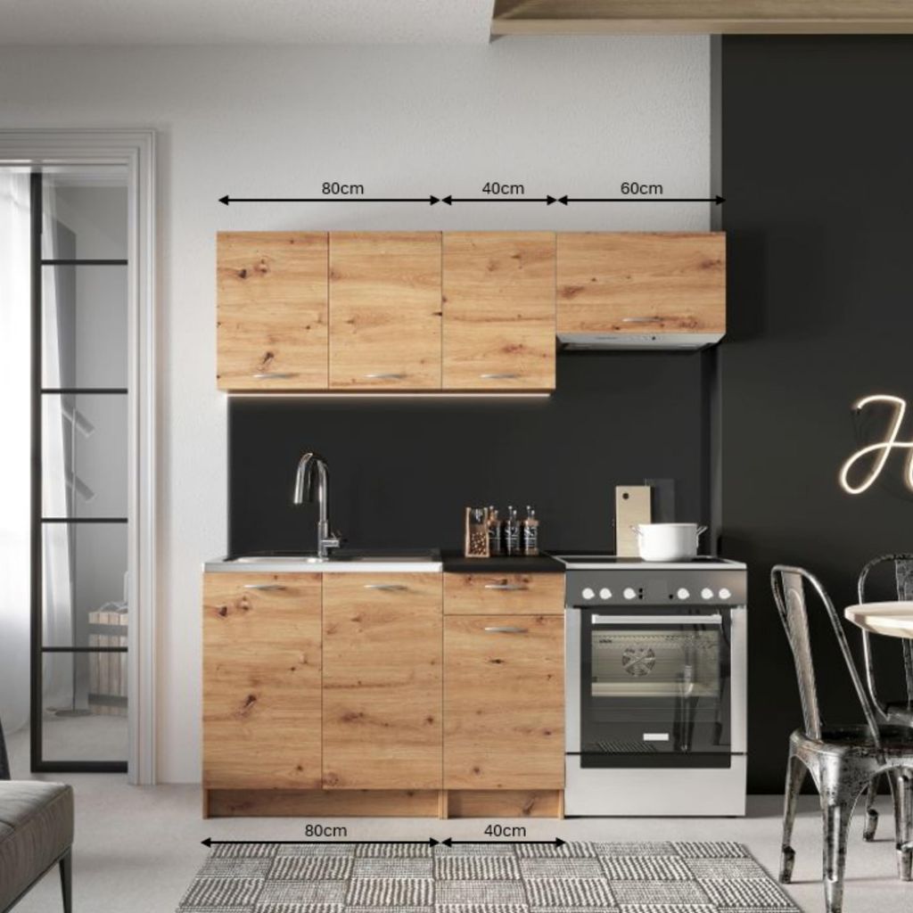 Keuken van 180 cm - met zwart aanrechtblad - in de kleur Productafbeelding 