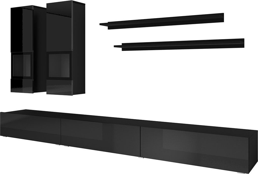 Meublorama HA-ATHENS-24W1LG10+LED-23000002*4C/80KG, Schwarz, Mitteldichte Faserplatte (MDF), 6 Regale, 4 Tür(en), 410 mm, 2700 mm