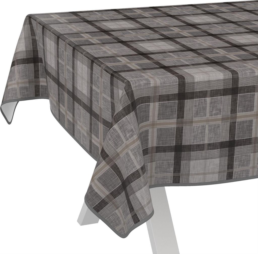 Tischdecke Karo Rustikal Karo Anthrazit 220x140cm mit Band-Kante Wachstuch abwaschbar