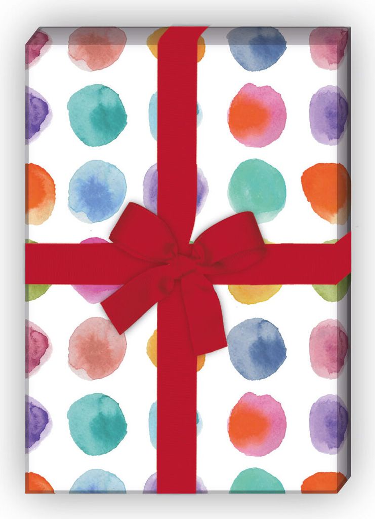 Lustiges Geschenkpapier mit bunten Wasserfarb Punkten, Produktbild 