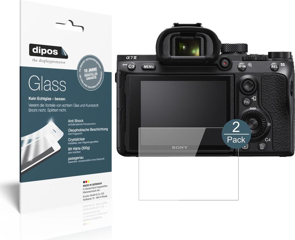 2x Schutzfolie für Sony Alpha 7C - Anti-Shock 9H Folie dipos Glass Kunststoffglas