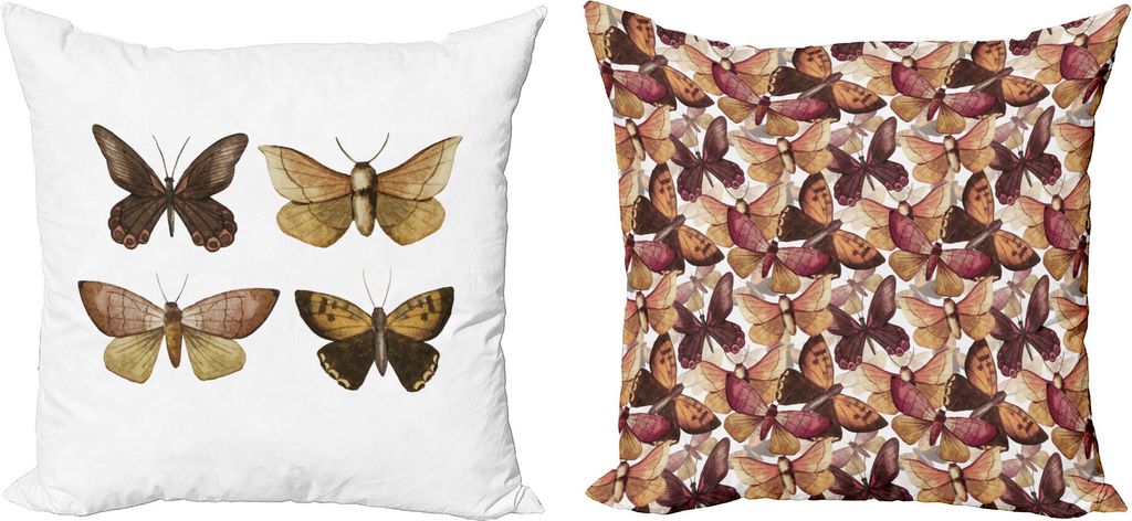 ABAKUHAUS Schmetterling Dekokissen Kissenbezug 2er Pack, Erdige Farbtöne Moths Motiv, Modern Accent Doppelseitiger Digitaldruck, 60 x 60 cm, Brown...