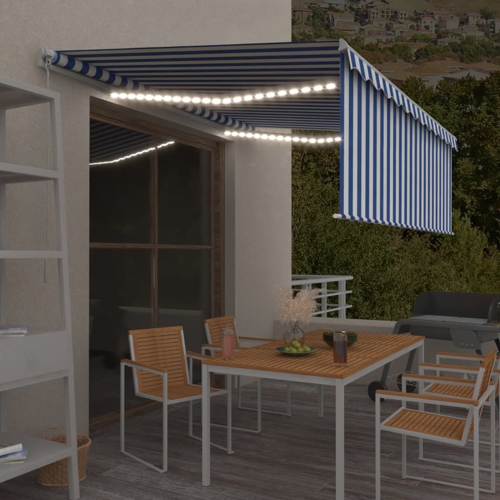 The Living Store Gelenkarmmarkise Einziehbar mit Jalousie LED 4x3 m Blau & Weiß
