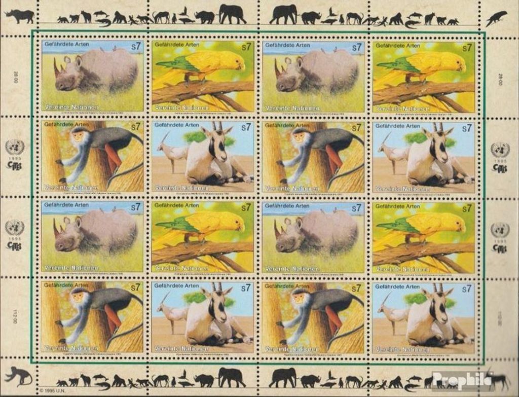 Briefmarken UNO - Wien 1995 Mi 180-183Klb Kleinbogen (kompl.Ausg.) gestempelt Gefährdete Tiere