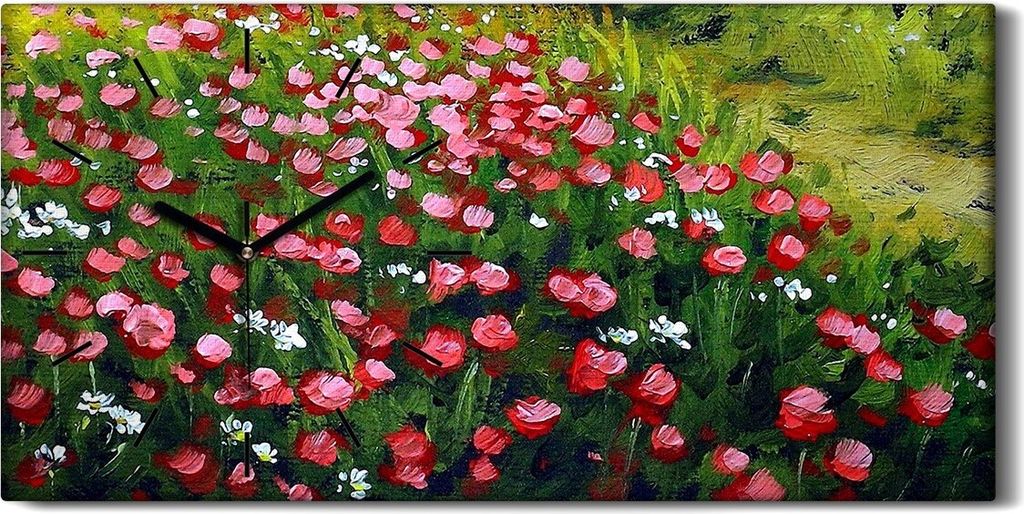 Küche Wohnzimmer Wand Leinwand Uhr Geräuschlos 60x30 Ölgemälde Blumen Feld Natur - schwarze Hände