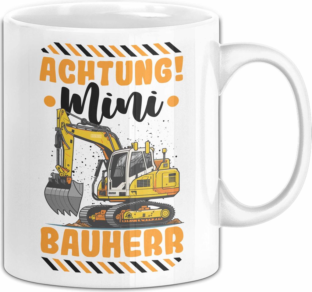 Achtung Mini Bauleiter Tasse Geschenkidee Kakaobecher Jungs (Weiß)