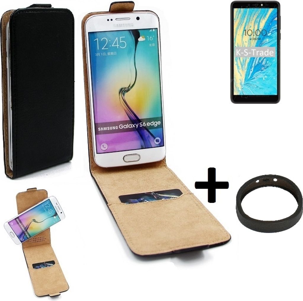 K-S-Trade TOP SET Handyhülle kompatibel mit BQ Mobile BQ-5740G Spring 360° Flipstyle Schutzhülle Smartphone Tasche schwarz + TPU Bumper, Case