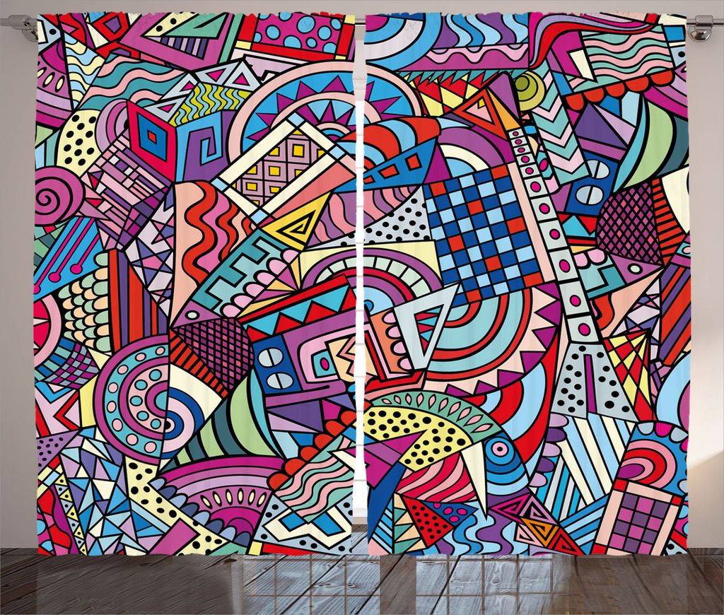 ABAKUHAUS Psychedelisch Rustikaler Vorhang, Funky Moderne, Wohnzimmer Universalband Gardinen mit Schlaufen und Haken, 280 x 245 cm, Mehrfarbig