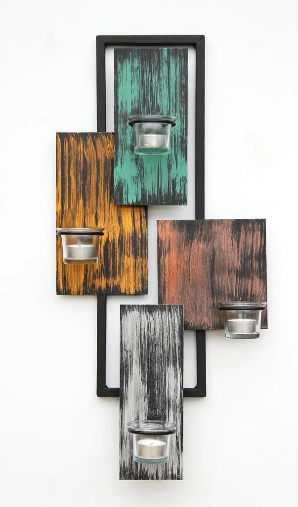Bougeoir Mural Noir 61 cm en Métal - Design Abstrait et Format XL