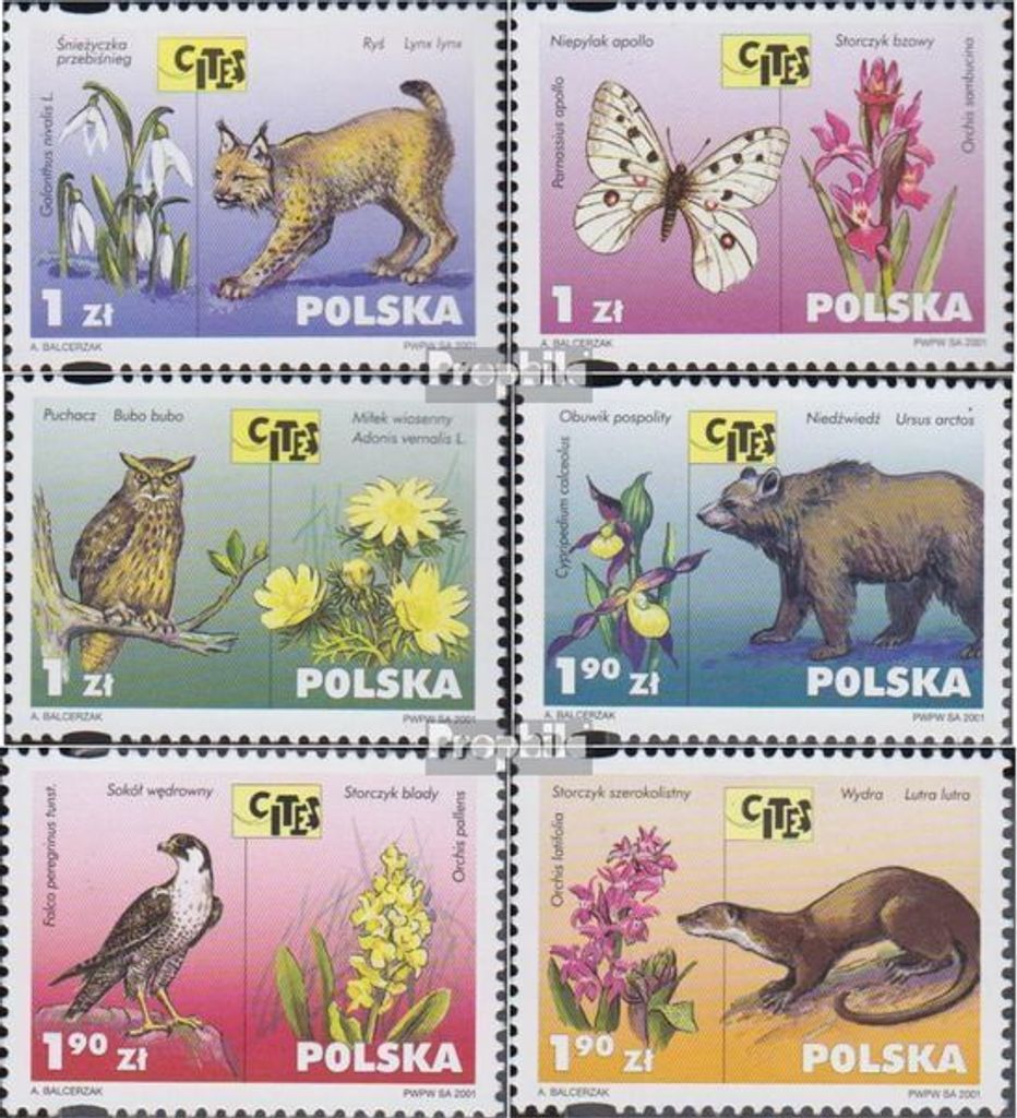 Briefmarken Polen 2001 Mi 3896-3901 (kompl.Ausg.) postfrisch CITES